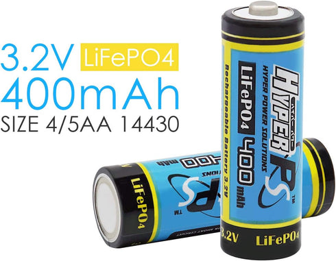 (8-Pack) HyperPS 3.2V LiFePo4 14430 (14 x 43mm) 400mAh Rechargeable Battery for Solar Panel Light, Tooth Brush, Shaver, Flashlight...