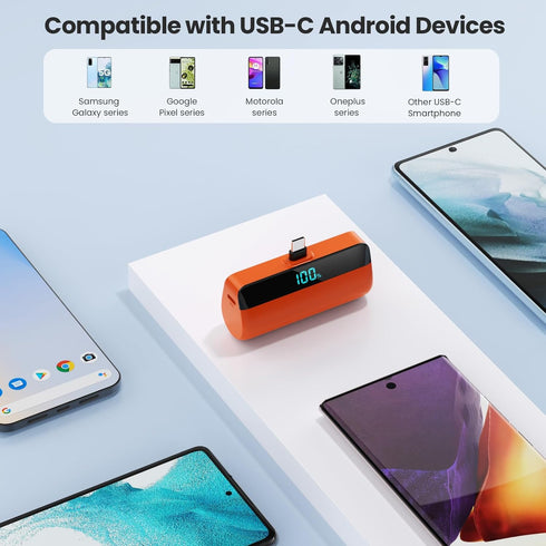 Mini Portable Charger with USB-C Connector 5200mAh,Compact LCD Display Power Bank,Cute Battery Pack Compatible with iPhone 15/15 Plus/15 Pro/15 Pr...