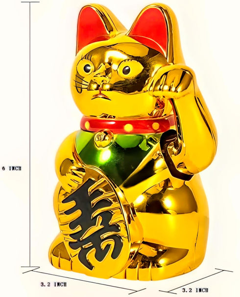 Lucky Cat Fortunes - Gold Waving Feng Shui Cat for Store Decoration...