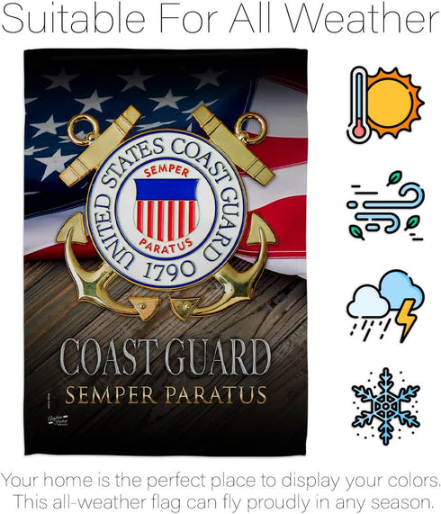 US Coast Guard Semper Paratus Garden Flag - Armed Forces USCG United State American Military Veteran Retire Official - House Decoration Banner Sma...