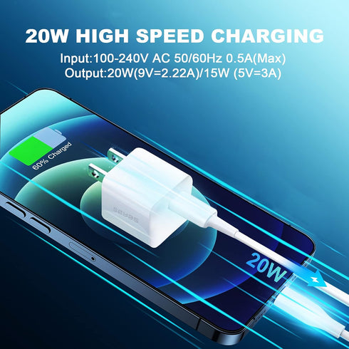 USB C Wall Charger, Seyas 20W Mini Fast Charger Type C Wall Charger Compatible with iPhone/iPad/Airpods/Pixel/Galaxy/Switch and More, 2-Pack......