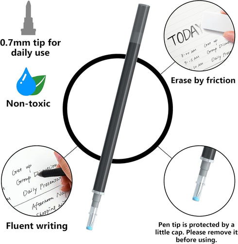 Vanstek 12 Black Erasable Gel Pen Refills, Gel Ink Refills Compatible with FriXion & Friction Erasable Pens, Fine Point 0.7 mm, Perfect for Writin...