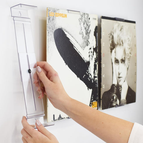 CollectorMount Album Mount 1 Pack Wall Mount Album Frame Brackets or Shelf Stand, Adjustable, Clear to display Vinyl Records...