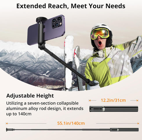 ATUMTEK 55" Selfie Stick Tripod, All-in-one Extendable Aluminum Phone Tripod with Rechargeable Bluetooth Remote for iPhone, Samsung, Google, LG, S...