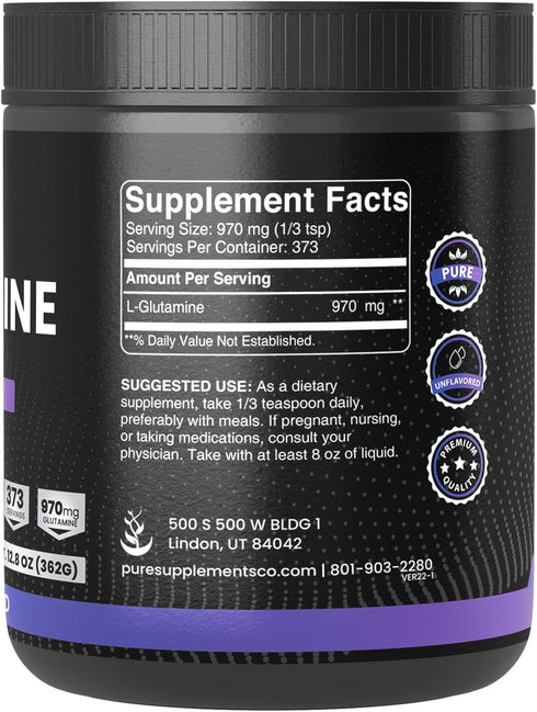 Pure Original Ingredients L-Glutamine Powder, (12 oz), Natural Amino Acid, Flavorless, Always Pure...