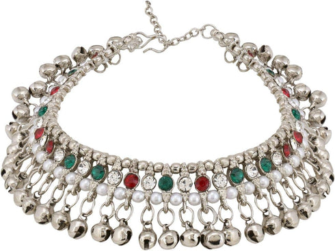 Efulgenz Indian Silver Tone Anklets Indian Jewelry Anklet Sets for Women Bollywood Crystal Faux Pearl Ghungroo Bell Anklets Wedding Bridal Anklet ...