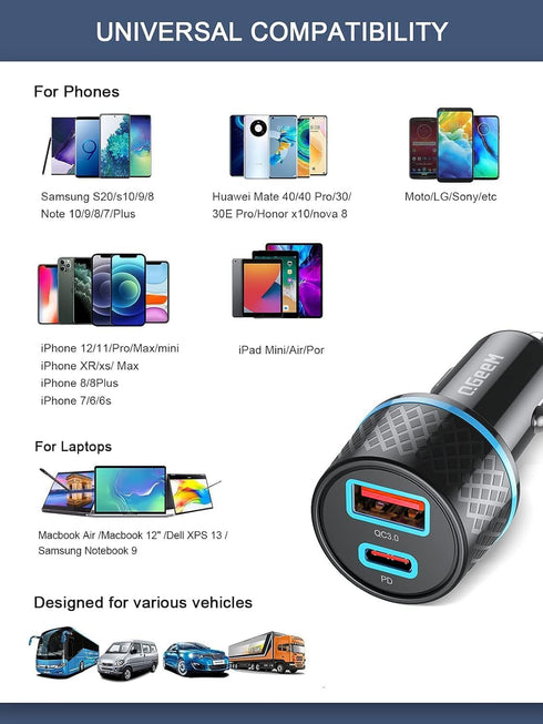 QGeeM USB C Car Charger Adapter, 2Pack 91W Fast Charging Cigarette Lighter Charger with PD3.0, USB Type-C Phone Charger Compatible for iPhone 15 1...