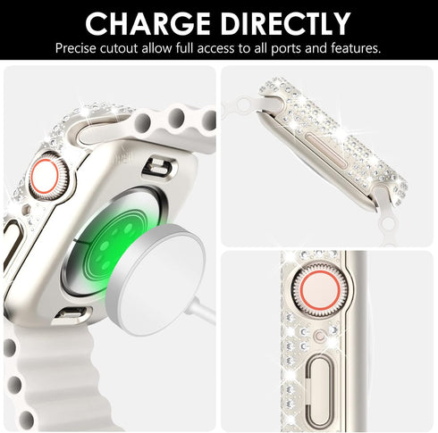 NewWays 2-Pack 2 in 1 Waterproof Bling Case for Apple Watch 41mm Screen Protector, Full Glitter Diamond Rhinestone Bumper Face Cover for iWatch Wo...