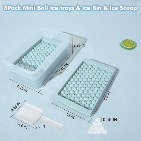 WIBIMEN Mini Ice Cube Trays,104x3PCS Small Ice Cube Tray Crushed Ice Tray for Chilled Drinks Coffee Juice(3Pack Blue Ice trays & Ice Bin & Ice Sco...
