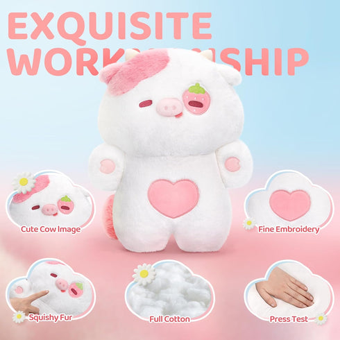 Strawberry Cow Plush Toys, Kawaii Cow Stuffed Animals Squishy Doll, Cute Cow Plushie Pillow, Home Decor Plush Throw Pillow Gifts for Kids (10 Inch...