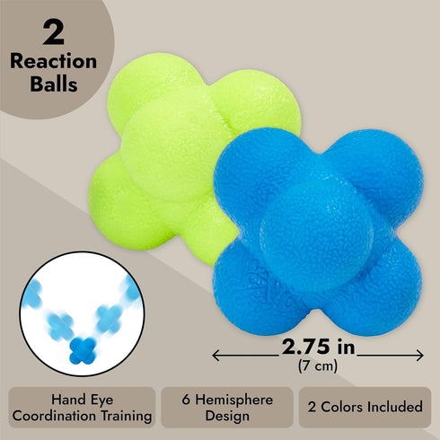 Juvale 2 Pack Rubber Hand Eye Coordination Training Balls for Reflex Speed, Multiside Reaction Ball for Sports, Agility Training Equipment, Baseba...