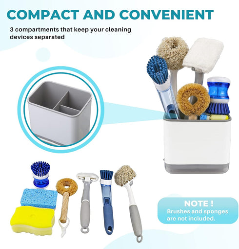 KeFanta Sink Counter Caddy, Plastic Dish Sponge Holder, Kitchen Brush and Scrubber Organizer with Drain Tray, White...