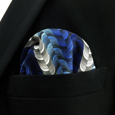SHLAX&WING Ripple Blue Mens Pocket Square Silk Hanky Business Wedding Gift...