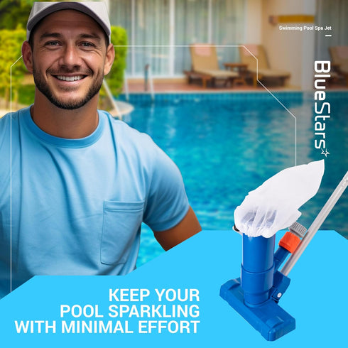 BlueStars Handheld Ground Swimming Pool Vacuum - Portable Jet Underwater Cleaner with 56" Aluminum Pole and Dual Collection Bags for Pools, Spas, ...