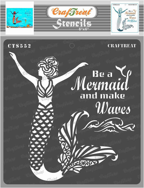 CrafTreat Mermaid Stencils for Painting on Wood, Canvas, Paper, Fabric, Floor, Wall and Tile - Mermaid Scale Stencil - 6x6 Inches - Reusable DIY A...