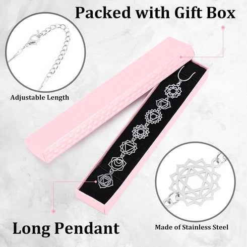 Chakra Necklace Yoga Necklace Gift Box for Women Long Chakra Pendants Decor Metal Choker Birthday Christmas Gift for Yoga Lovers...