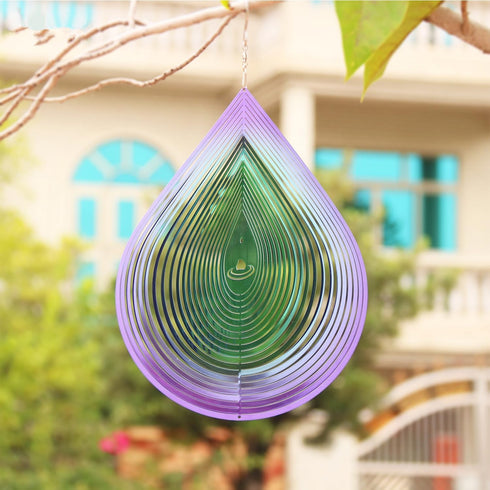 Wind Spinner 12-inch 3D Stainless Steel for Garden Decor, Water DropPurple Green - Worth Gift Holiday Decor GWS...