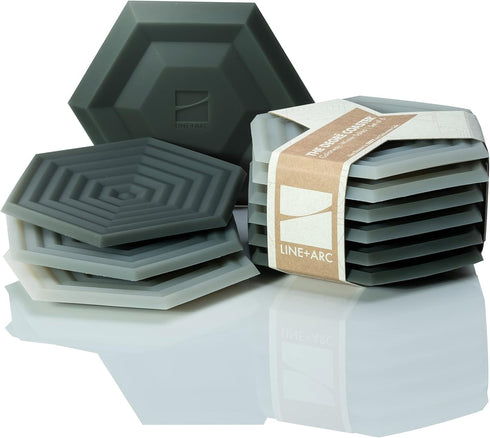 LINE+ARC Extra Thick Silicone Coasters (As Seen in NYTimes WireCutter) Waterproof Anti-Stain Heat-Safe Dishwasher-Safe Degr? Coasters (Set of 6, W...