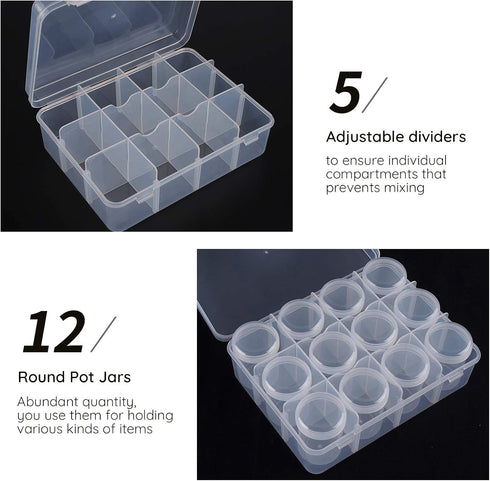 Segbeauty Gem Organizer Box, Clear Bead Container 12 Compartments with Secure Lids, Empty Plastic Display Case Jewelry Organizer Transparent Nail ...