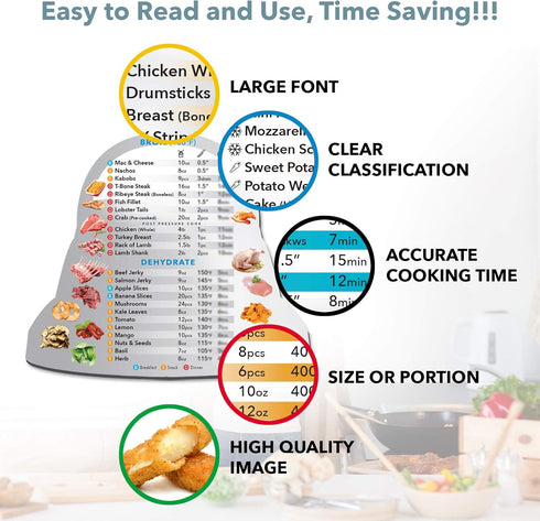 Air Fryer Magnetic Cheat Sheet Set, Air Fryer Accessories Multi Cooking Program Cook Times Chart, Instant Pot Air Fryer Frying Quick Reference Gui...