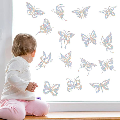 32PCS Butterfly Window Clings - Anti-Collision Window Decals to Save Birds from Window Collisions,Non Adhesive Prismatic Vinyl Window Clings, Rain...