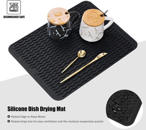 Silicone Dish Drying Mat, Non-Slip Easy Clean Sink Mat Large Heat-resistant Dish Drainer Mat for Kitchen Counter, Sink, Refrigerator or Drawer lin...
