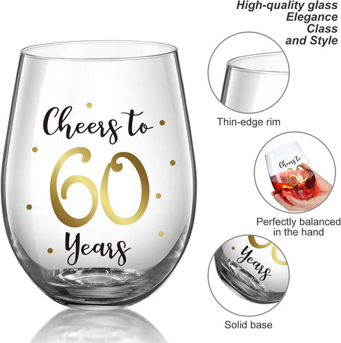 Birthday Stemless Wine Glass, Gold Birthday Wine Glass Present for Men Women Party Wedding Anniversary Party Decorations, 17 oz Stemless(Cheers to...