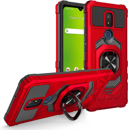 for for Cricket Icon 3, Splendor, AT&T Motivate 2 - Shockproof Protective Phone Case w/Ring Stand - RS7 Red...