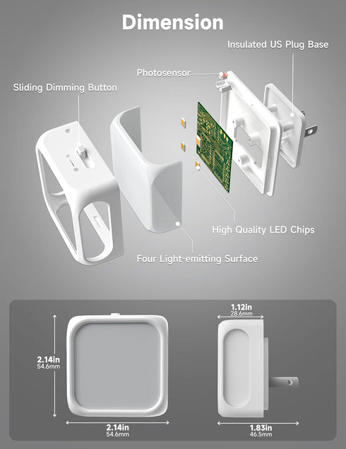 Night Lights Plug into Wall 2 Pack, Bright Night Light with Dusk to Dawn Sensor, Soft White 3000K, Brightness Adjustable, 1W Plug in Night Light f...