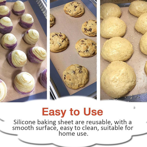Silicone Baking Mat Set, 2 Half Sheets Silicone Mats (15.8 x 11.8 IN) and 1 Quarter Sheet Baking Mat (11.8 x 7.8 IN), Set of 3 Silicone Baking She...