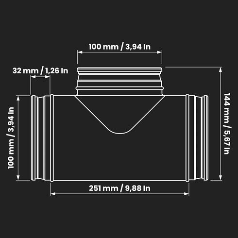 4'' Inch Duct Splitter to 90° Degree 4" Inch Branch for Exhaust Fan, Dryer Vent Hose - 3 Way Duct Hose Connector, T Shape, T Joint Metal, Ducting ...