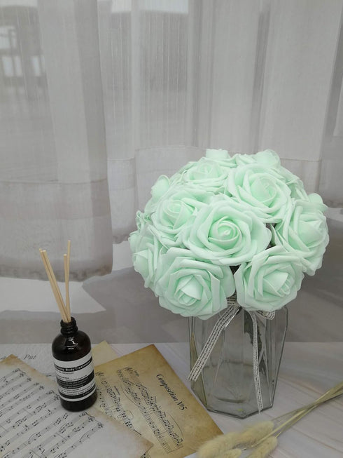 D-Seven Artificial Flowers 30PCS Real Looking Fake Roses with Stem for DIY Wedding Bouquets Centerpieces Party Baby Shower Home Decorations (Mint ...