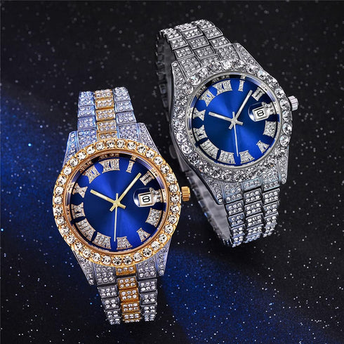Men's Diamond Watch Fashion Crystal Rhinestone Quartz Analog Watch Iced-Out Bracelet Wrist Watch...