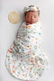 Baby Receiving Blanket Swaddle Blanket Infant Wrap with Matching Headband Beanie and Name Card (Green Leaf Flower)...