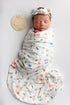 Baby Receiving Blanket Swaddle Blanket Infant Wrap with Matching Headband Beanie and Name Card (Green Leaf Flower)...