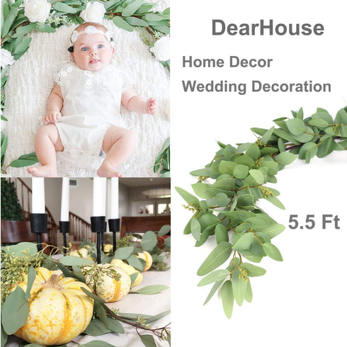 DearHouse 5.5ft Seeded Eucalyptus Garland, Artificial Vines Faux Eucalyptus Leaves Table Garland Artificial Greenery Wedding Backdrop Arch Wall De...