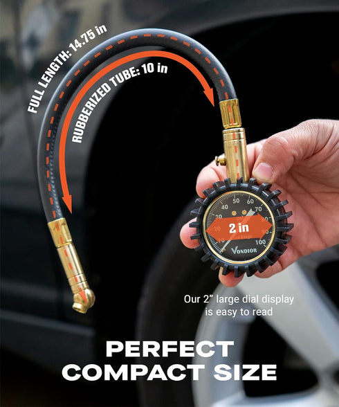Vondior Tire Pressure Gauge (0-100 PSI) - Certified ANSI B40.1 Tire Gauge for Cars and Trucks, Large 2" Glow Dial Easy-Read Tire Gauges for Tire P...