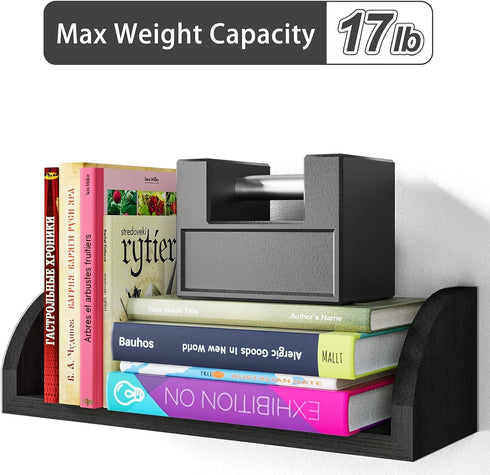 SRIWATANA Floating Shelves Wall Mounted, Solid Wood Shelves Wall Bookshelves Set of 3 for Bedroom, Living Room, Bathroom, Kitchen - Black...