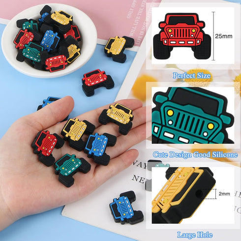 16 Pcs Truck Silicone Beads, EVERMARKET Cars Silicone Focal Beads for Pens, Cute Truck Silicone Beads Bulk, Rubber Loose Spacer Beads for Keychain...