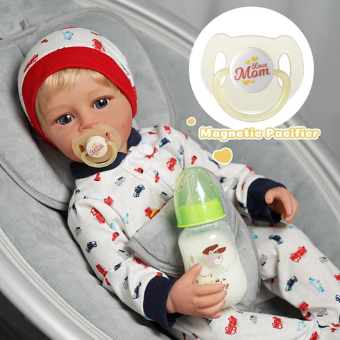 JIZHI 4 Pieces Reborn Baby Doll Accessories, 2 Baby Doll Bottles and 2 Magnetic Pacifier, Baby Doll Pacifier Feeding Bottle Set for Reborn Dolls, ...