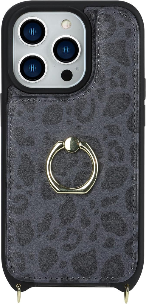 for iPhone 14 Pro Case with Card Holder for Women,iPhone 14 Pro Wallet Case with Strap,Crossbody Lanyard,Ring Stand,Snap Clasp,Cute Phone Cases(6....