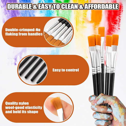 YGAOHF 30 Pcs Kids Paint Brushes - Soft Bristle, Easy Clean, Short Flat, Preschool, Acrylic, Watercolor, Face, Detail...