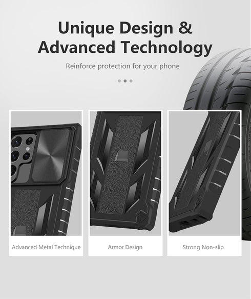 Case for Samsung Galaxy S22 Ultra 5G: Military Grade Drop Proof Rugged Protective Phone Cover with Built-in Kickstand & Slide |Shockproof Bumper P...