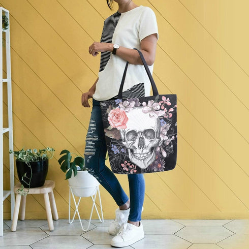Naanle Day of The Dead Canvas Tote Bag - Large Women's Casual Shoulder Handbag, Floral Skull Reusable Multipurpose Heavy Duty Shopping Grocery Cot...