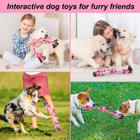 Dog Rope Toys, 3 Knots Chew Rope Toy for Medium and Small Dogs, Natural Cotton Dog Pull Rope for Tug of War and Teeth Cleaning (Pink)...