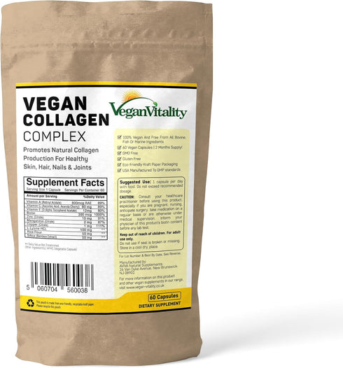 Vegan Collagen Supplements with Biotin for Hair, Skin, Nails & Joints - 2 Months Supply. Cruelty Free Plant Based Collagen Vegan, Vegetarian Colla...