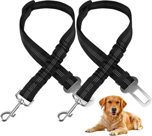 Dog Car Tether, 2 Pcs Dog Harness for Car, Adjustable Dog Leash for Dogs in Car, Dog Leash, Reflective Pet Harness with Buckle & Elastic Bungee Bu...