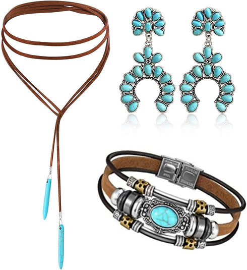 MJartoria Native American Bohemian Feather Charm Handmade PU Leather Choker Necklace Turquoise Necklace...