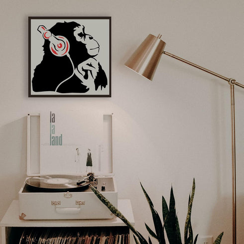 FINGERINSPIRE Banksy Thinking Monkey with Headphones Stencil 11.8x11.8inch Reusable Banksy Chimpanzees Stencil DIY Banksy Decoration Stencil for P...