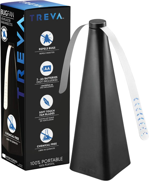 Treva Chemical Free Bug Fan, Fly Deterrent with Holographic Blades to Clear Bugs, Mosquitoes, and Flies, Battery Powered Fly Fan, Black (2 Pack)...